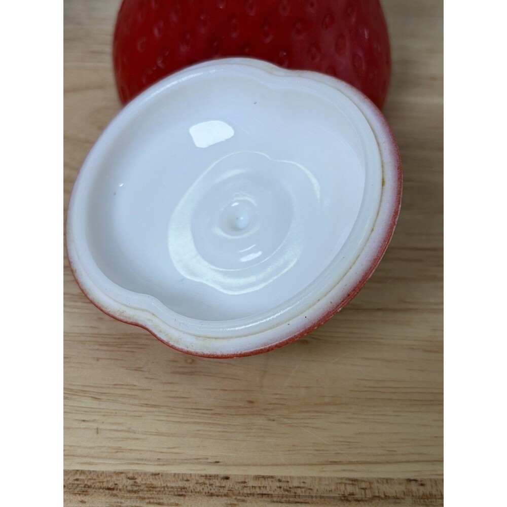 Hazel Atlas Jelly Jar Apple Strawberry Milk Glass Pair Lidded Jam Jar Vintage - Picture 12 of 15